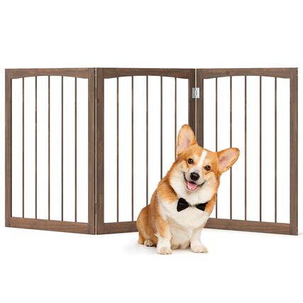 Front. Gymax - Gymax 30'' Tall Wooden Pet Fence for Indoor House Doorway Hallway Stairs Porch Brown.