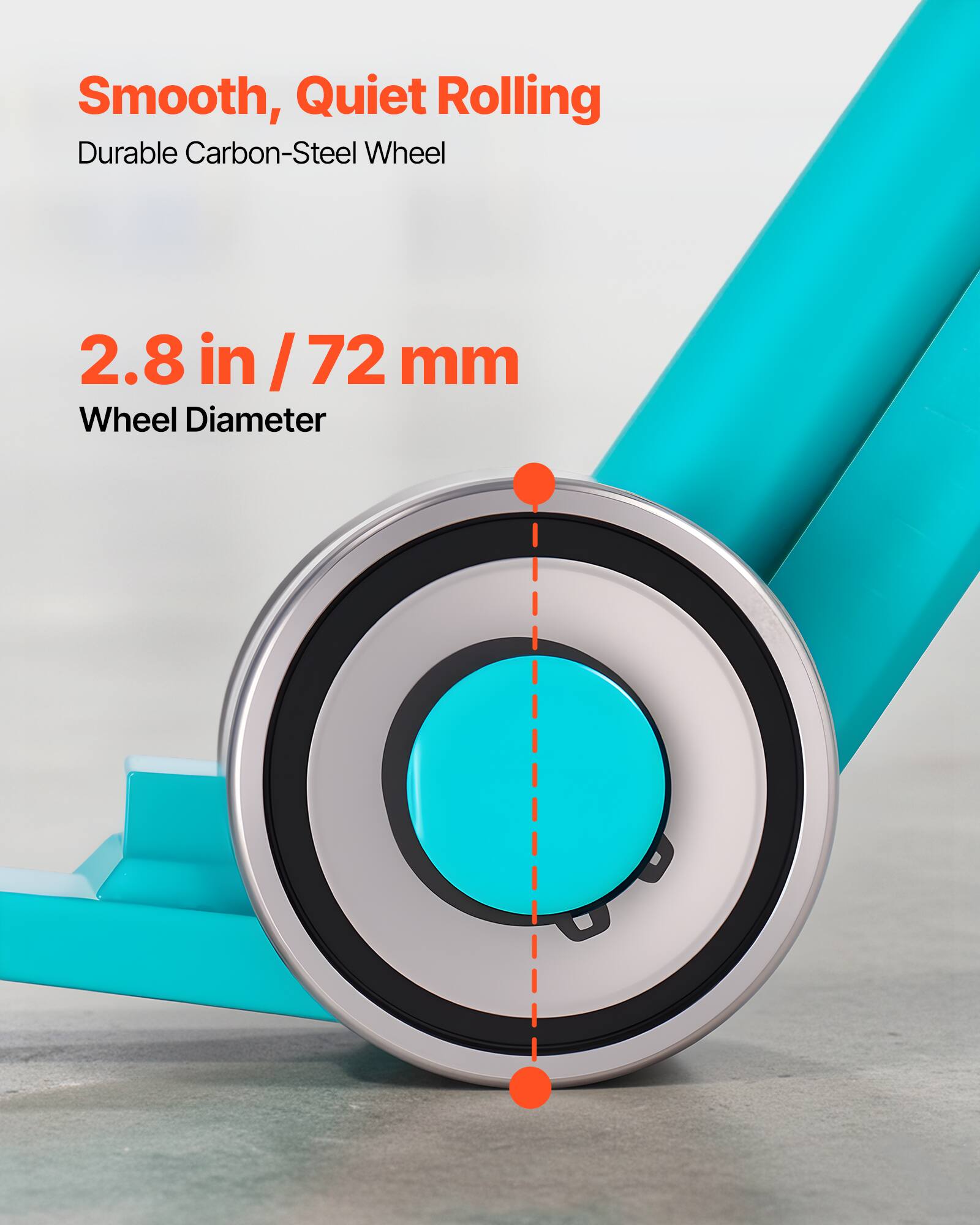 Smooth, Quiet Rolling  
Durable Carbon-Steel Wheel  

2.8 in / 72 mm  
Wheel Diameter