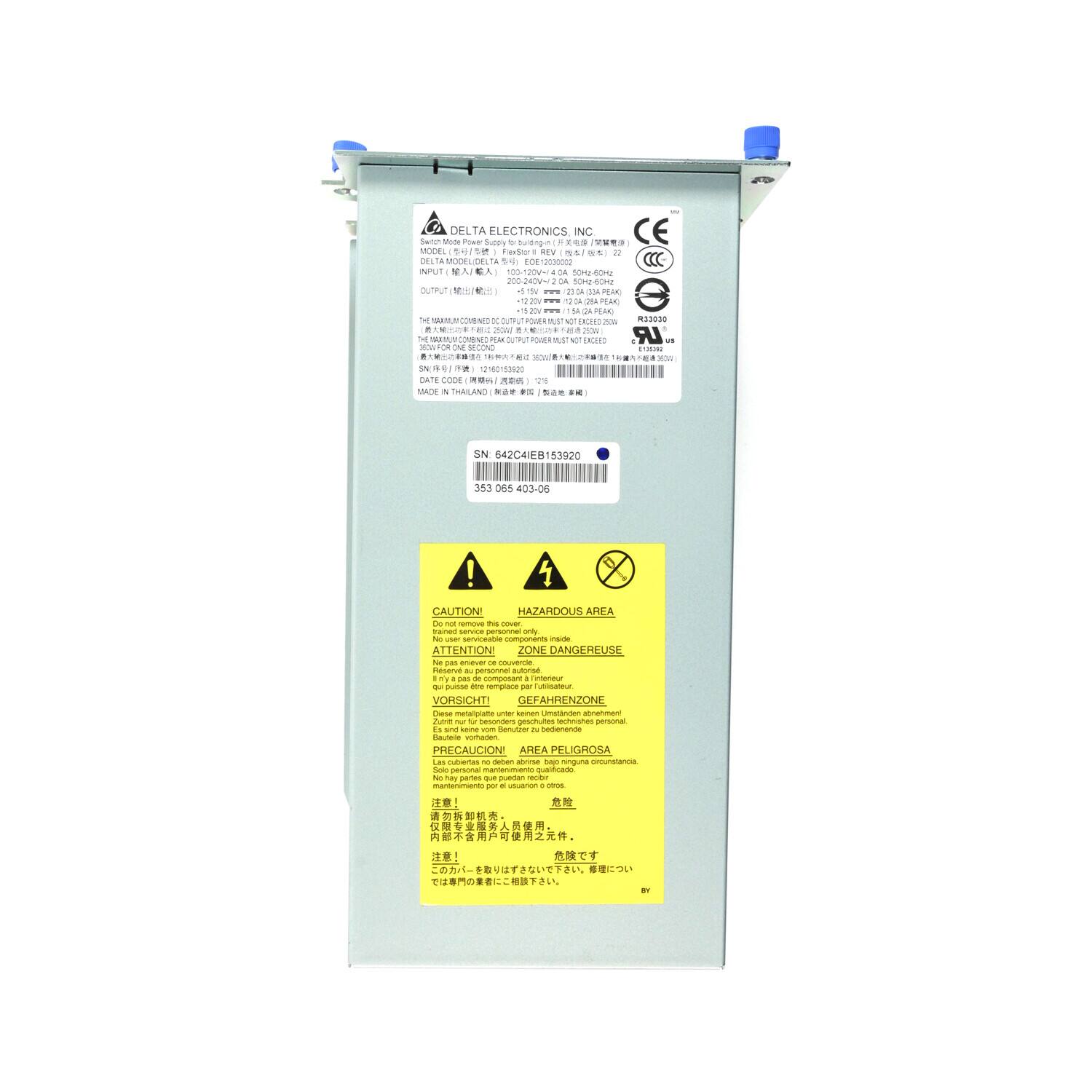 DELTA ELECTRONICS INC.  
MODEL: ESD100-20  
DELTA MODEL: ESD100-20  
INPUT: 200-240VAC 50/60Hz  
OUTPUT: 120VDC 1.67A  
OUTPUT (DC): 120VDC 1.67A  
SN: 642C4IEB153920  
DATE CODE: 120403  
MADE IN THAILAND  

CAUTION!  
HAZARDOUS AREA  
ATTENTION ZONE DANGEREUSE  
VORSICHT! GEFÄHRENZONE  
PRECAUCIÓN AREA PELIGROSA  
注意！  
注意！