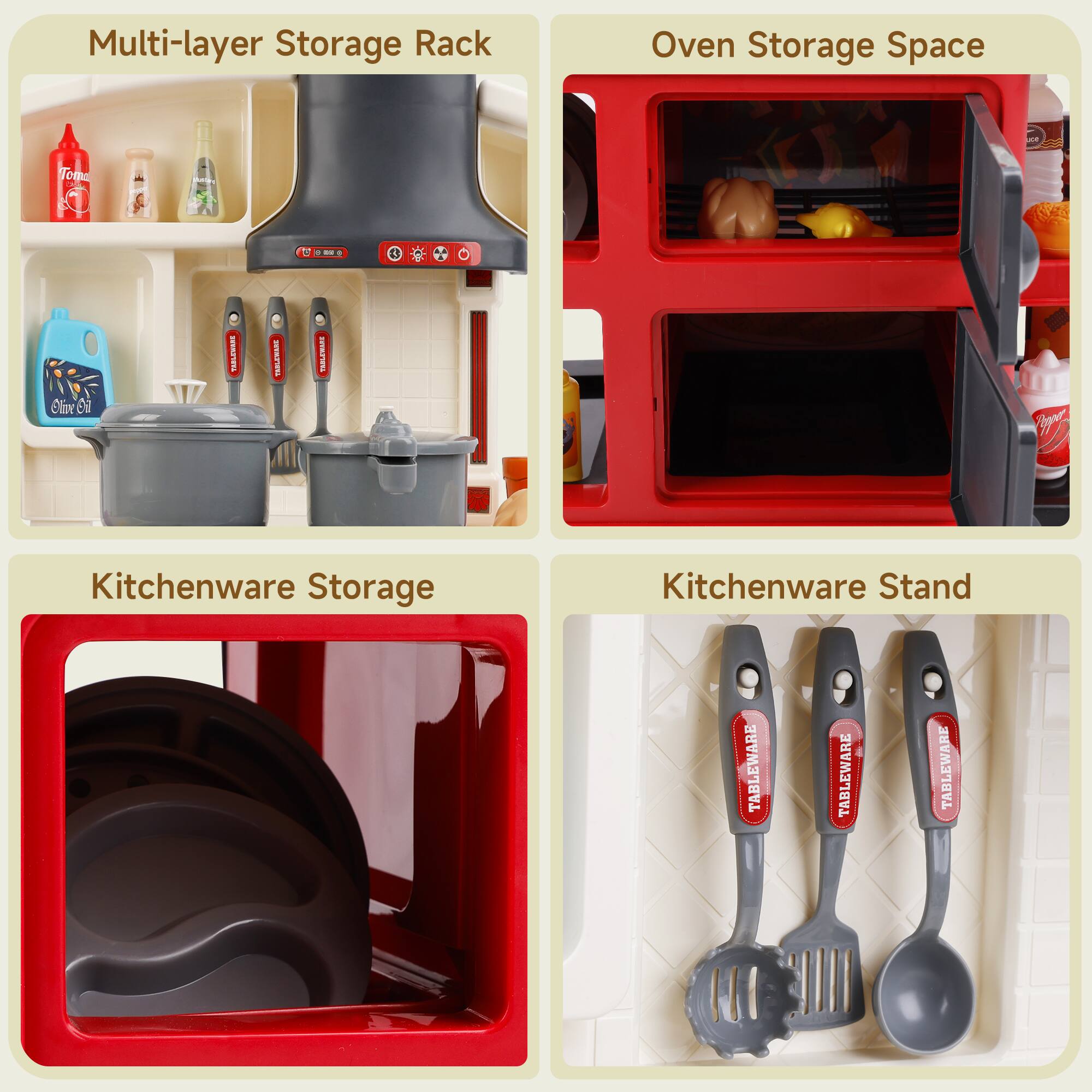 Multi-layer Storage Rack  
Oven Storage Space  
Kitchenware Storage  
Kitchenware Stand