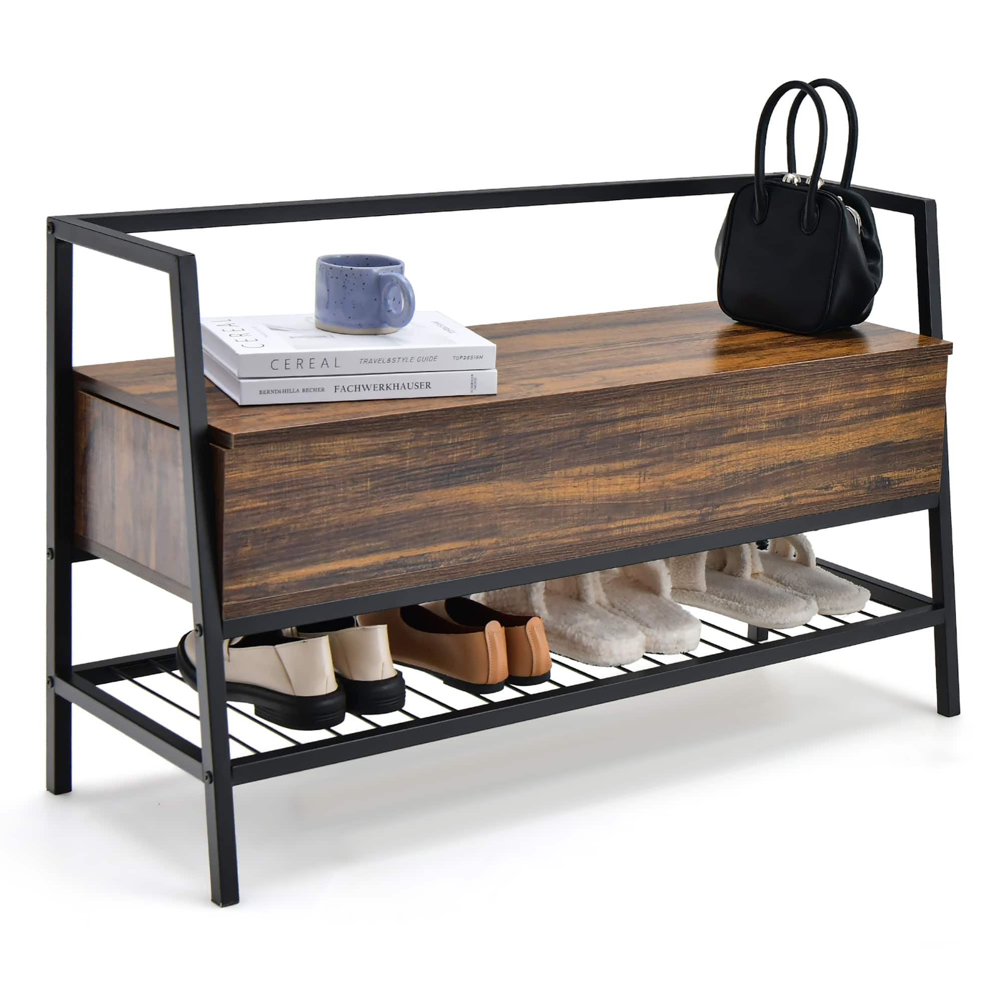 Storage outlets Bench, Industrial Shoe Rack Bench with Storage Box,