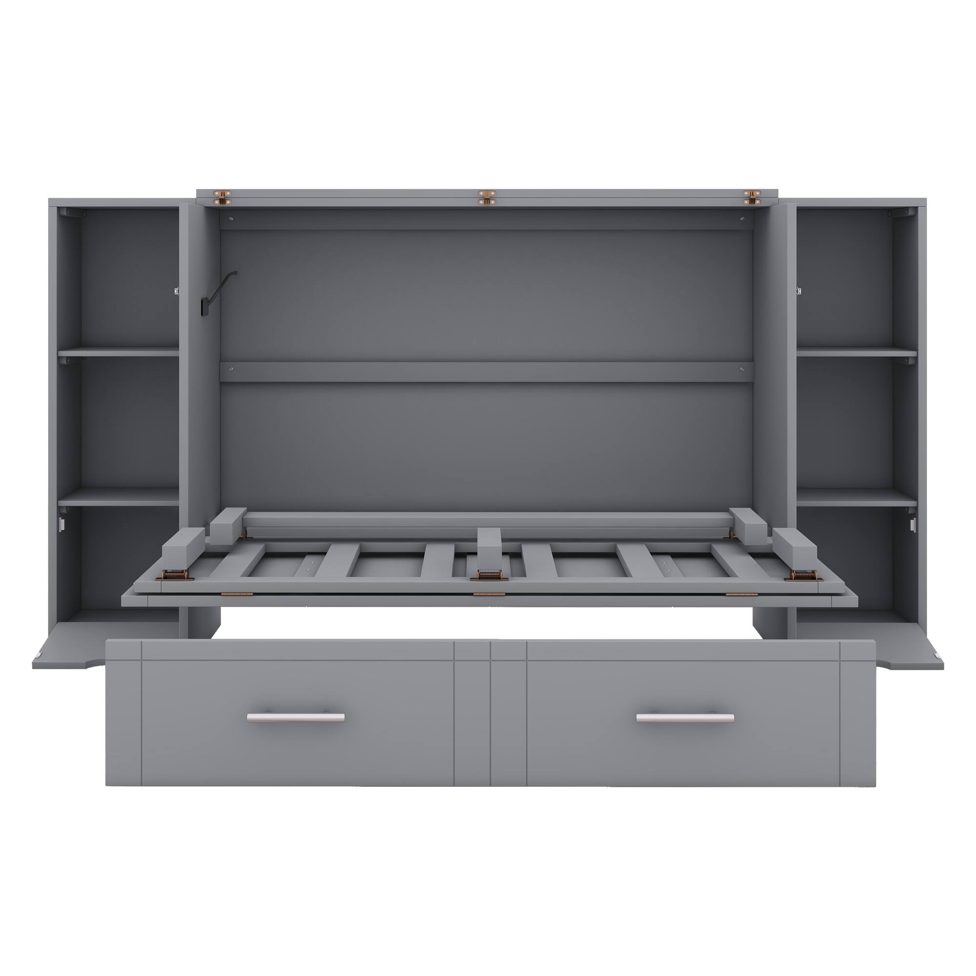 Alt View 6. Tiramisubest - Full Size Gray Murphy Bed with Shelves, Drawers, USB Ports, 93x76x44 inches, Space-saving - Gray.