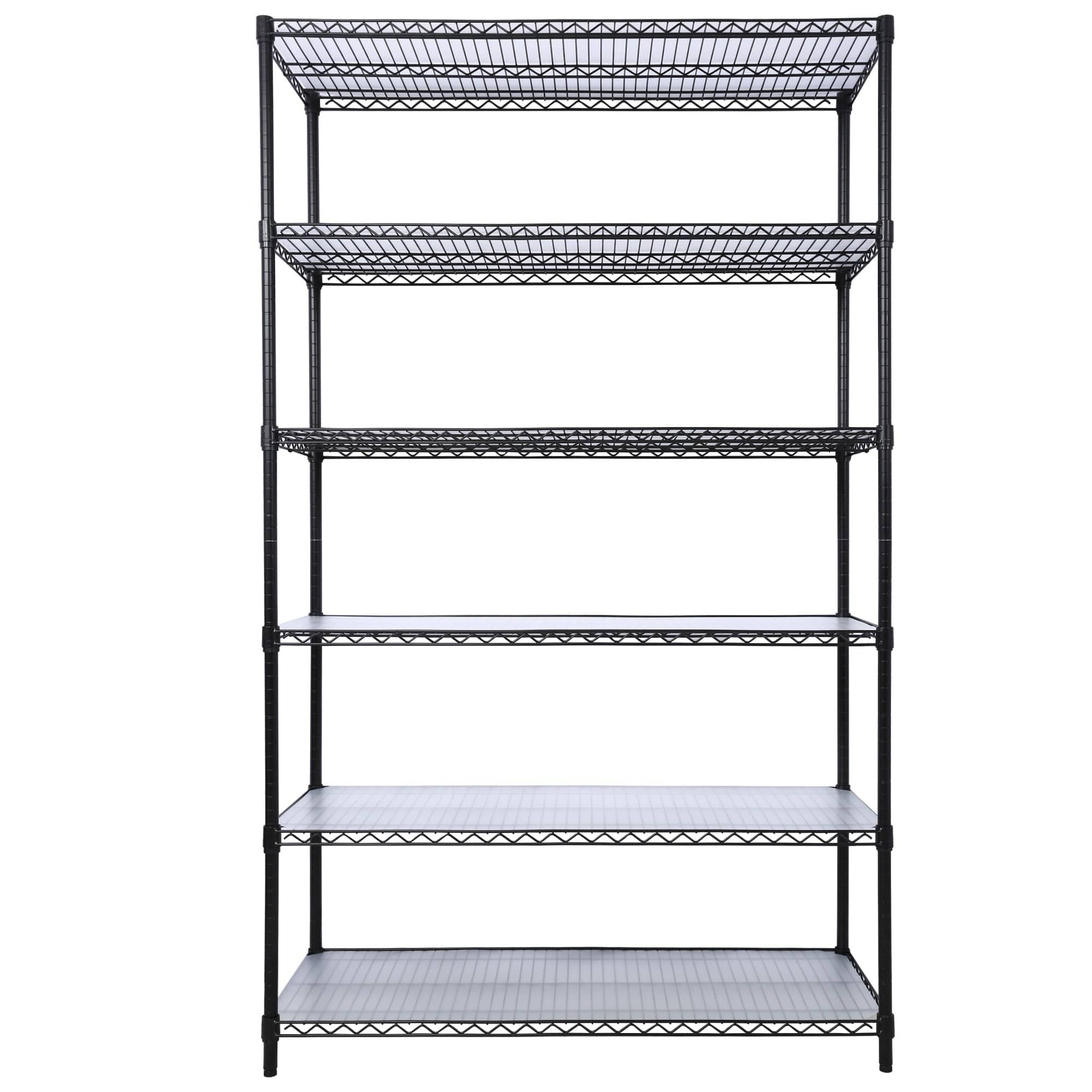 Boyel Living - 6 Tier Metal Black Shelf Wire Shelving Heavy Duty Adjustable Storage Rack with Wheels Shelf Liners 84H x 48L x 20D - Black