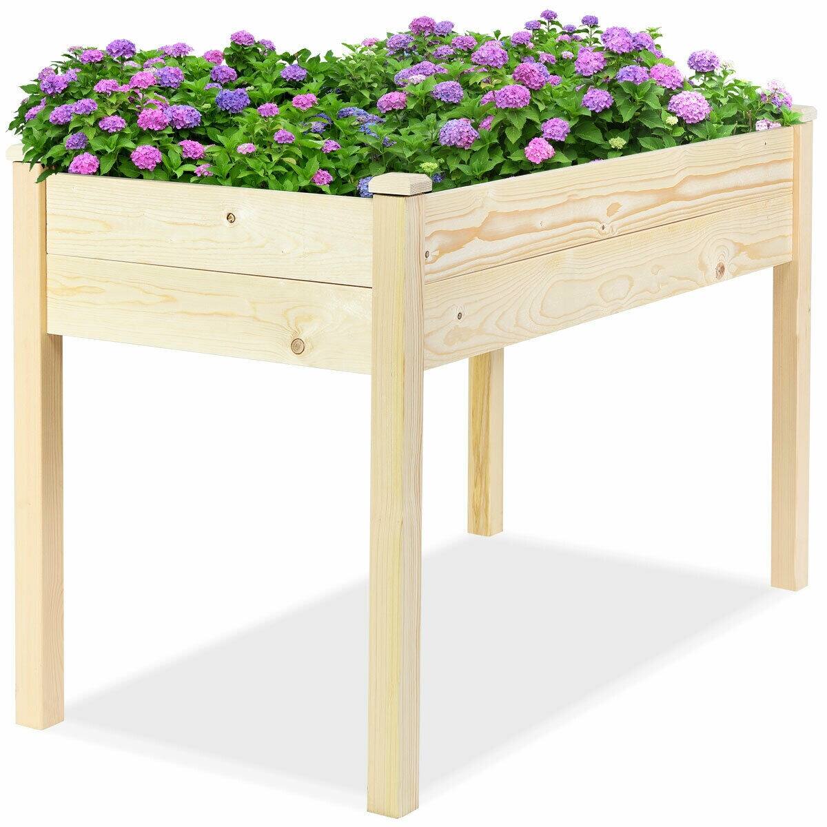 Left. SlickBlue - Wooden Raised Garden Planter for Vegetables and Herbs, Elevated Outdoor Grow Bed - Wood color.