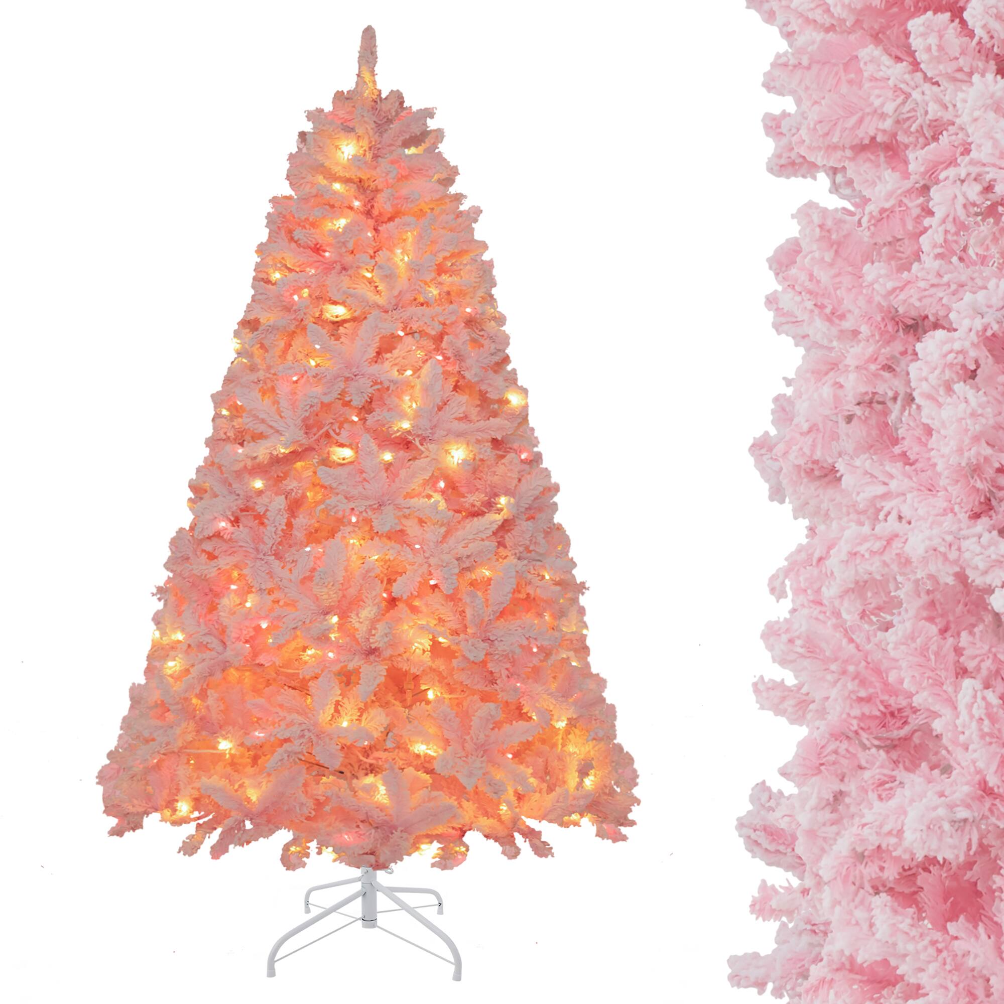 Alt View 9. Gymax - Gymax 6FT Pink Artificial Christmas Tree w/ 808 Branch Tips 8 Lighting Modes & 350 Multi-color LED Lights - Pink.