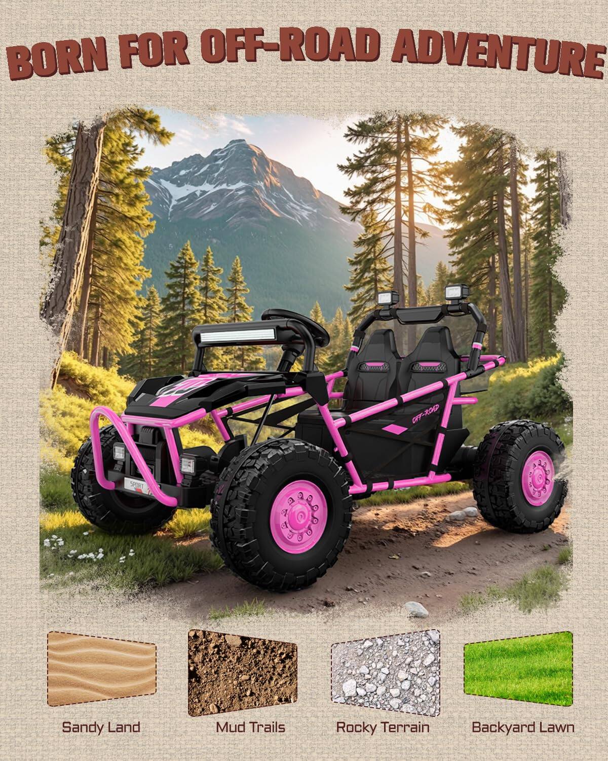 BORN FOR OFF-ROAD ADVENTURE

RD & w CRY-R00 5 SPRT

- Sandy Land
- Mud Trails
- Rocky Terrain
- Backyard Lawn