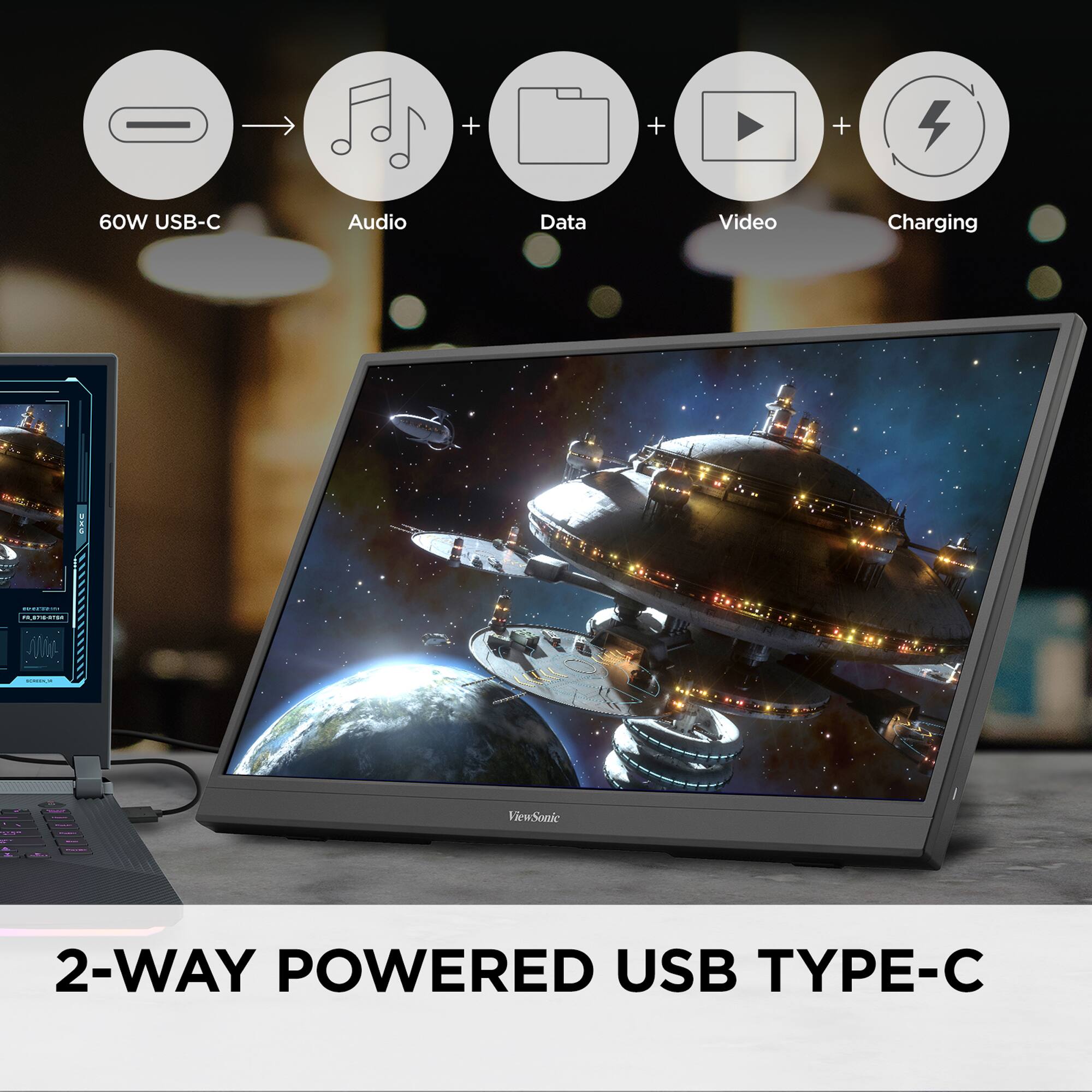 The text on the image reads: "2-WAY POWERED USB TYPE-C".