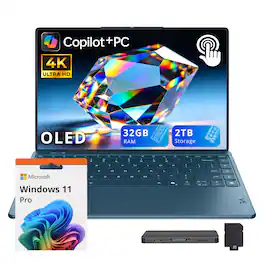 Lenovo - Yoga Slim 9i 14" 4K Touch Laptop,Ultra 7 258V,32GB RAM,1TB SSD+1TB Dock Set,Backlit,Fingerprint,Win 11 Pro - Teal