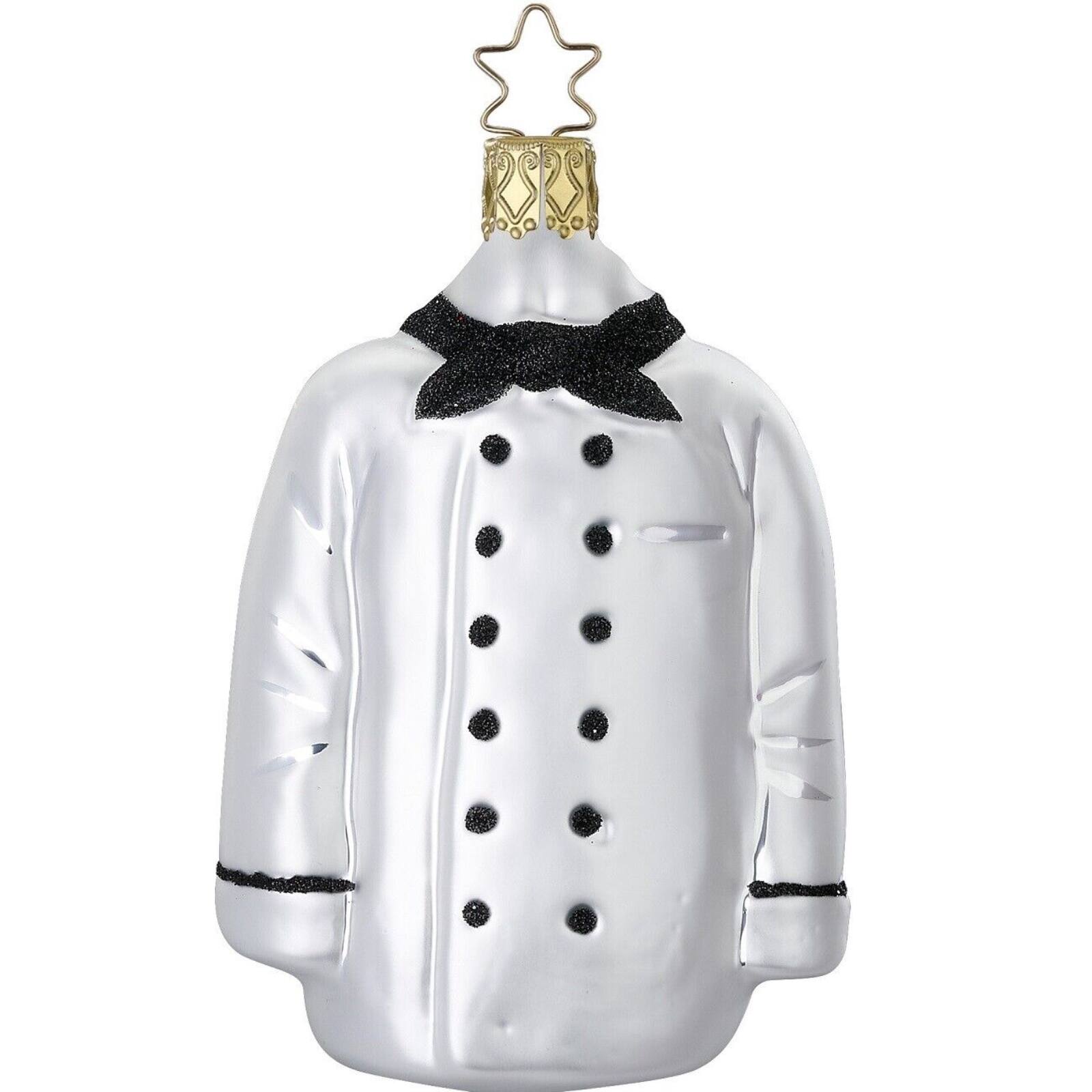 Front. Inge Glas - Inge Glas French Cook Jacket German Glass Christmas Ornament FREE BOX 3.8 Inch - White.