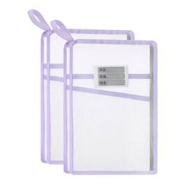 Unique Bargains - 2pcs Mesh Zipper Pouch 12.4x9.3 Inch Transparent Multilayer A4 File Organizer with Strap for Home Office and School - Purple