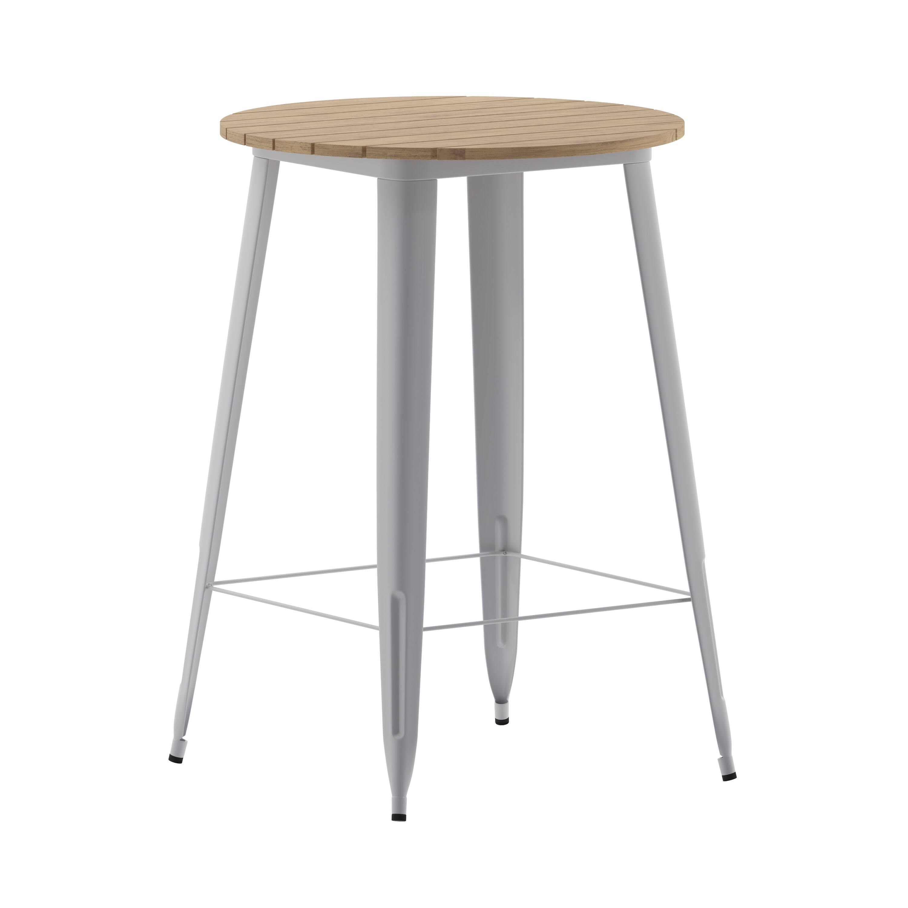 Photos - Coffee Table Oliver Emma +  - Drew Indoor/Outdoor Bar Top Table, 30" Round All Weather Poly Resin Top with Steel base - Brown Top/Silver F 