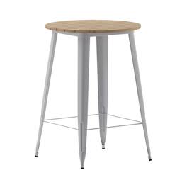 Emma + Oliver - Drew Indoor/Outdoor Bar Top Table, 30" Round All Weather Poly Resin Top with Steel base - Brown Top/Silver Frame