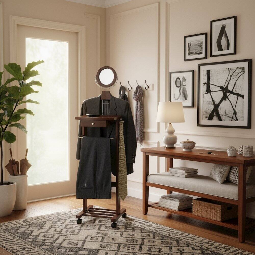 Back. FurniFact - Vanity Valet Stand - Walnut.
