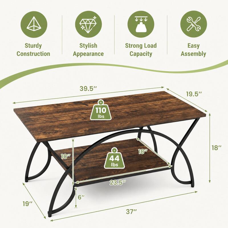 Sturdy Construction  
Stylish Appearance  
Strong Load Capacity  
Easy Assembly  

39.5"  
19.5"  
110 lbs  
10"  
44 lbs  
18"  
18"  
23.5"  
19"  
6"  
37"