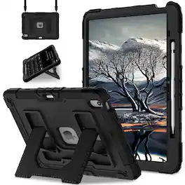 Dteck - for iPad Air 13 Inch Case (M4/M3/M2), Heavy Duty Shockproof Protective Shell with Stand/Shoulder Strap/Pencil Holder - Black