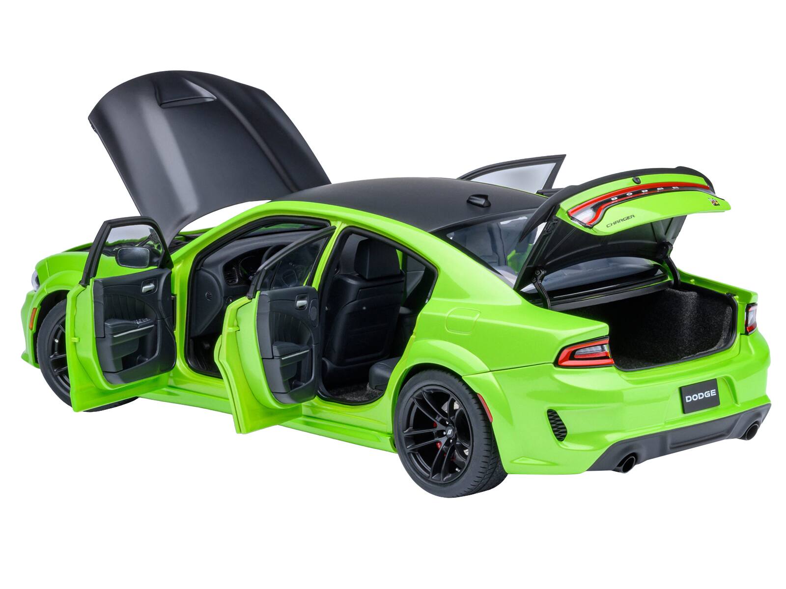 Alt View 1. Autoart - Dodge Charger Scat Pack Widebody Sublime Green with Matt Black Hood and Top 1/18 Car Model by Autoart.
