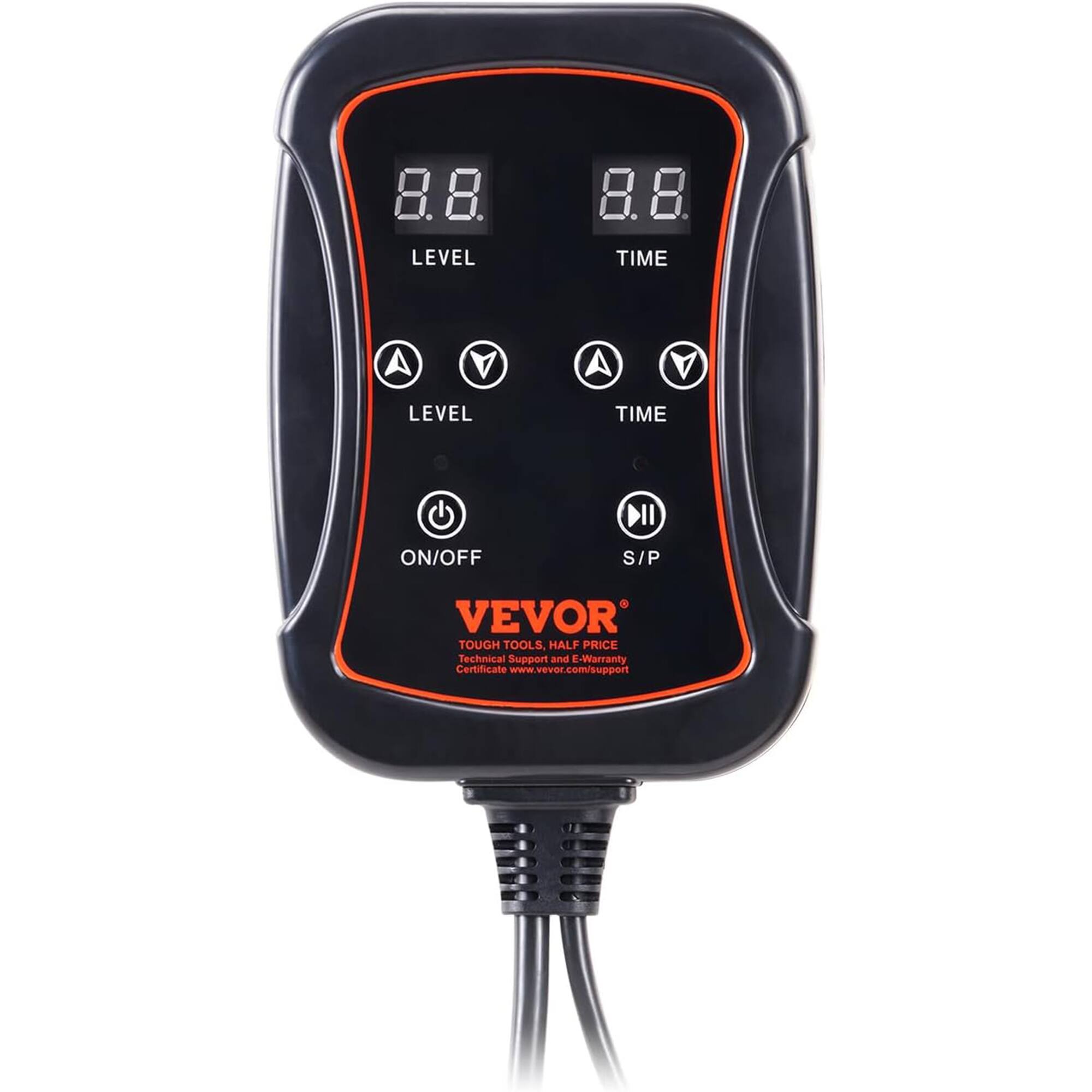 8.8 LEVEL  
8.8 TIME  

LEVEL  
TIME  

ON/OFF  
S/P  

VEVOR  
TOUGH TOOLS, HALF PRICE  
Technical Support and E-Warranty Certificate  
www.vevor.com/support