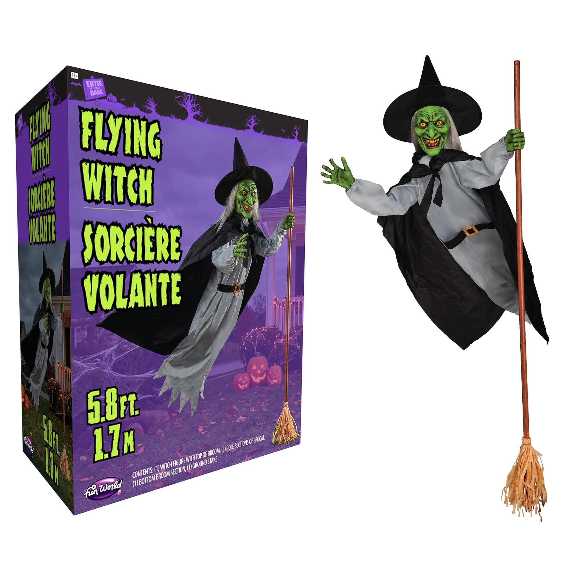 Funworld - 5 Foot Flying Witch Halloween Yard Decor - Green