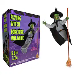 Funworld - 5 Foot Flying Witch Halloween Yard Decor - Green