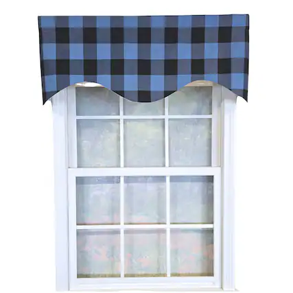 Front. RLF Home - RLF Home 100% Cotton Barnyard Check Cornice Fully lined Windows Rod Pocket Valance 50" x 17" Blue - Blue.