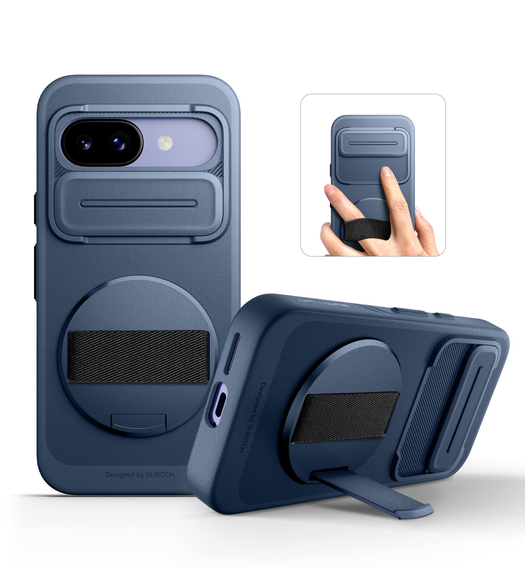 SURITCH - Case for Google Pixel 9a with 360° Rotatable Hand Strap Grip Holder, Slide Camera Cover, Slim Rugged Shockproof Cover - Deep Blue price history on PriceWatchPro