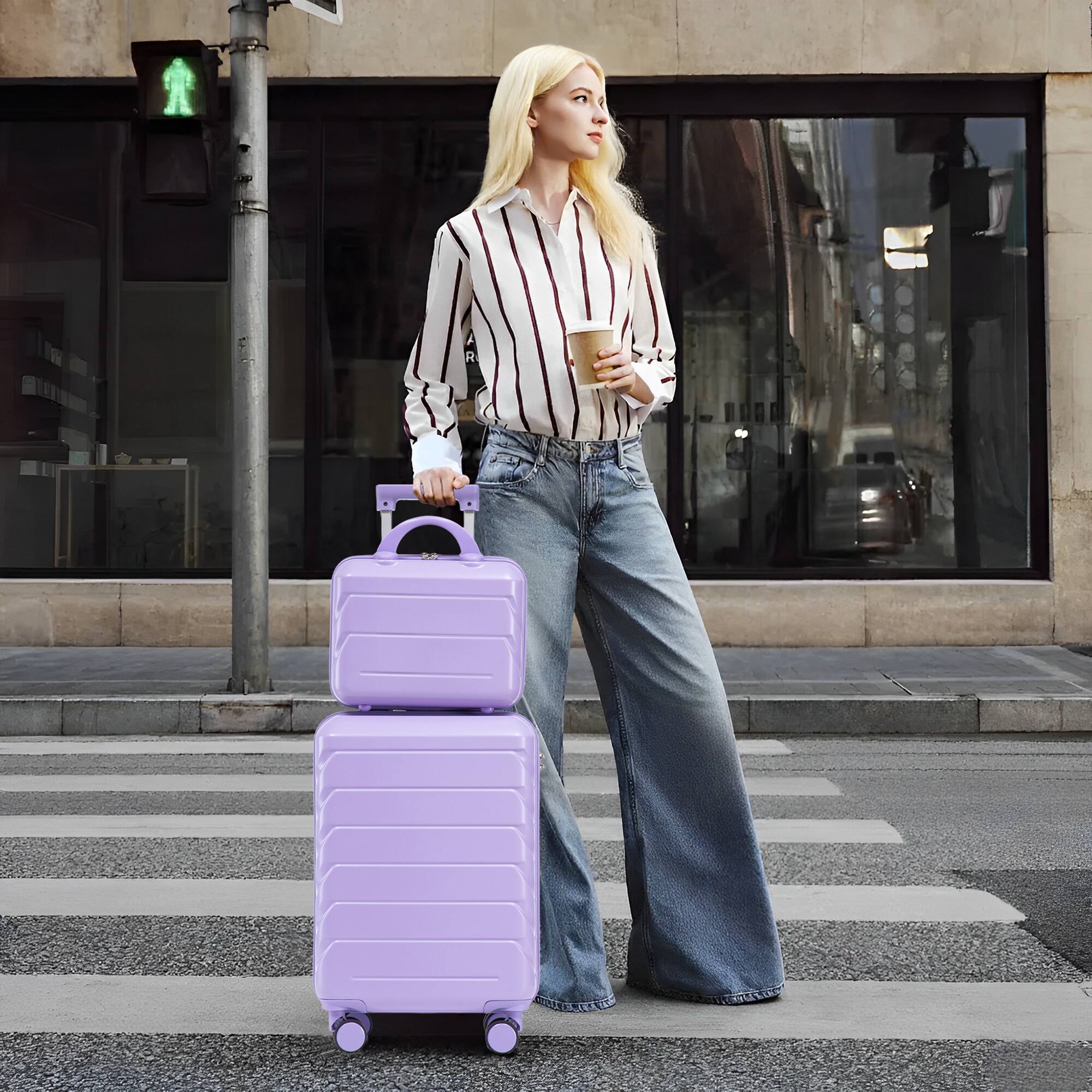 Alt View 1. Ecooso - 2 Piece Luggage Set Hardshell ABS Spinner Suitcase with Combination Lock and Cosmetic Case - Blue+Purple.