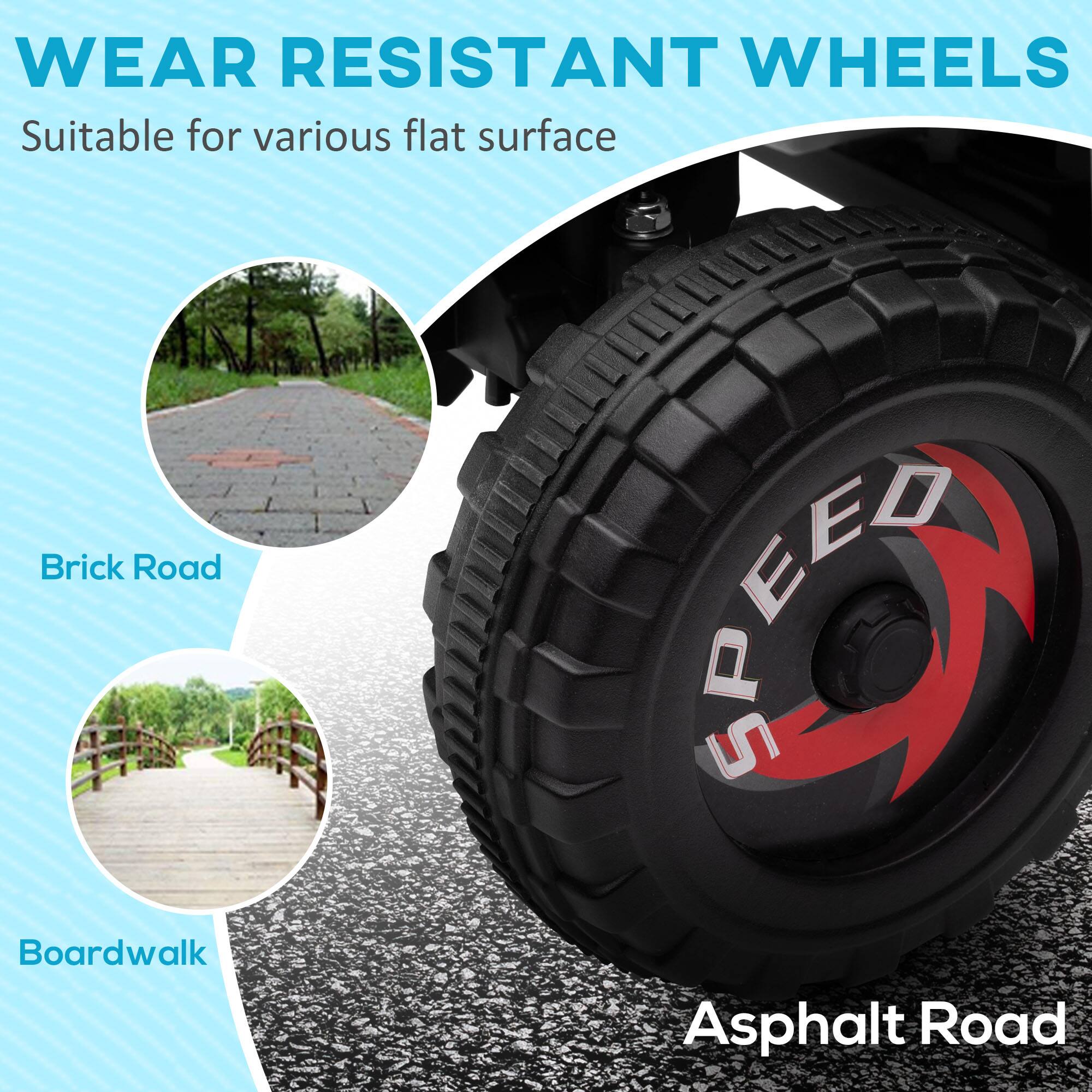 WEAR RESISTANT WHEELS  
Suitable for various flat surfaces  

- Brick Road  
- Boardwalk  
- Asphalt Road