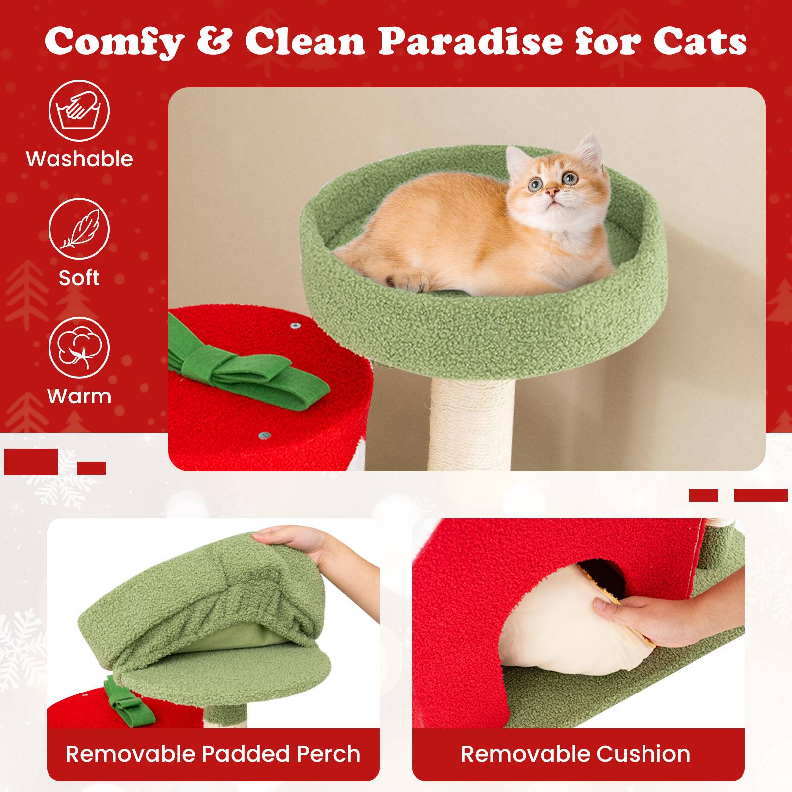 Comfy & Clean Paradise for Cats

- Washable
- Soft
- Warm

Removable Padded Perch

Removable Cushion