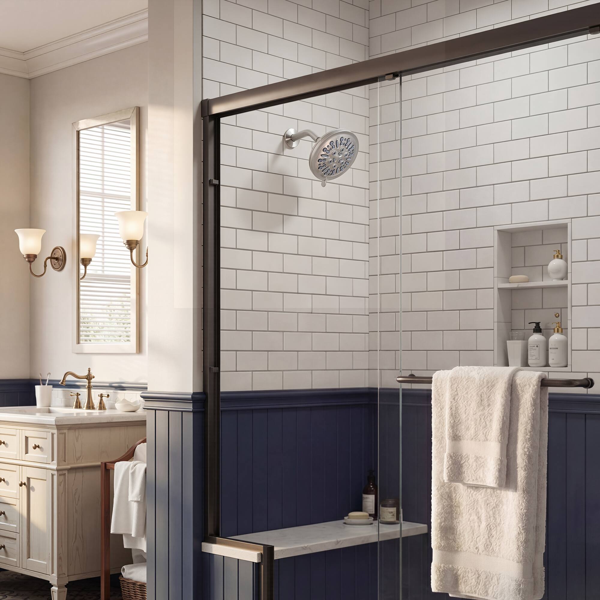 Alt View 4. Akicon - Akicon Adjustable High Pressure Shower head with 8-Setting Anti-Clogging Nozzles 2.5 gpm in Brushed Nickel - Brushed Nickel.