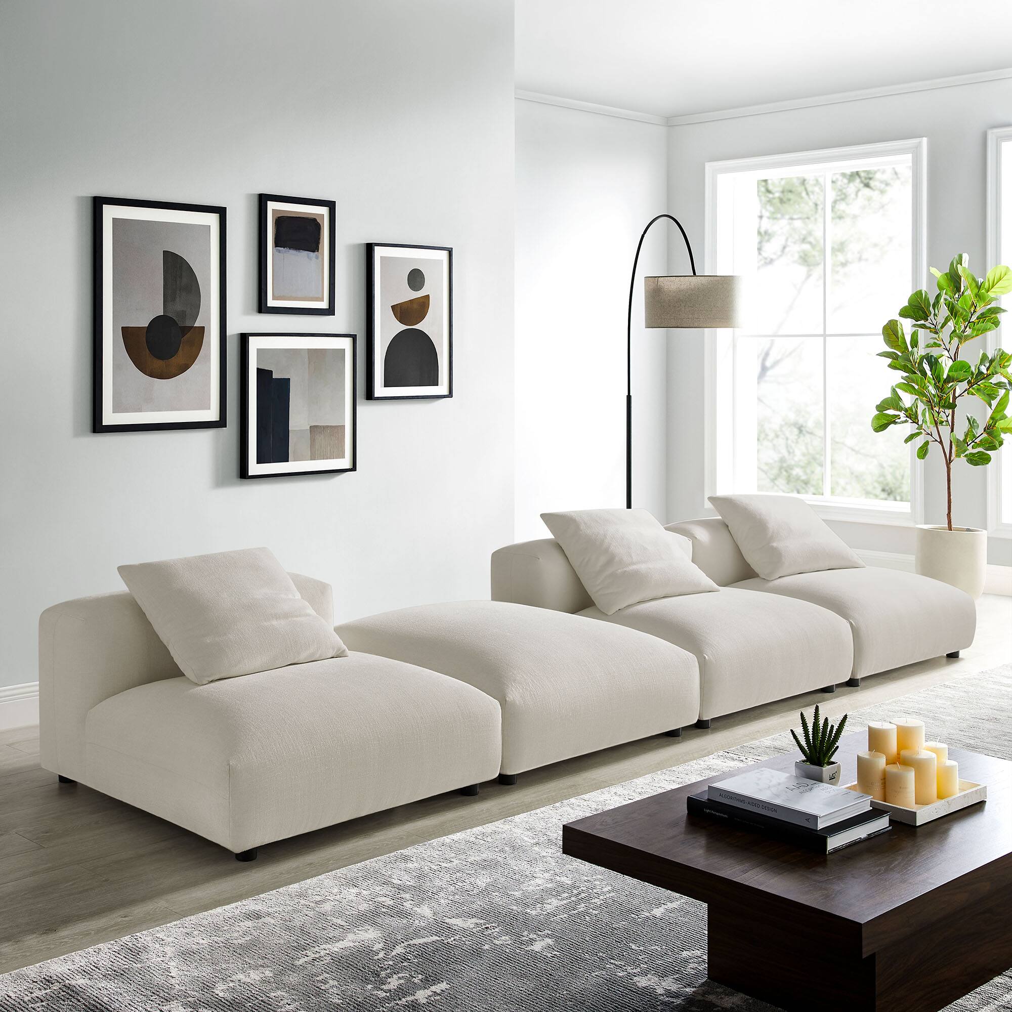 Alt View 6. Modway - Solace 4-Piece Modular Upholstered Fabric Sectional Sofa by Modway - Gray.