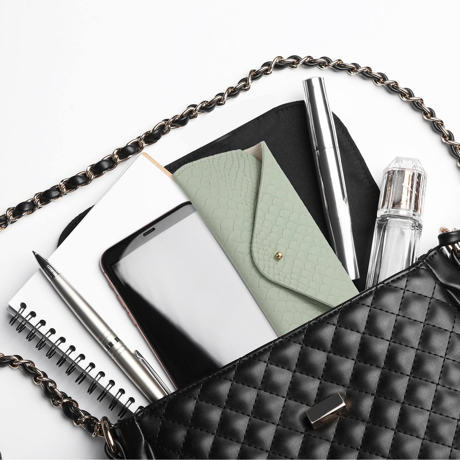 Alt View 5. Unique Bargains - Leather Glasses Case, Soft Sunglass Pouch w/ Microfiber, Portable Eyeglass Storage Bag for Women & Men - White.