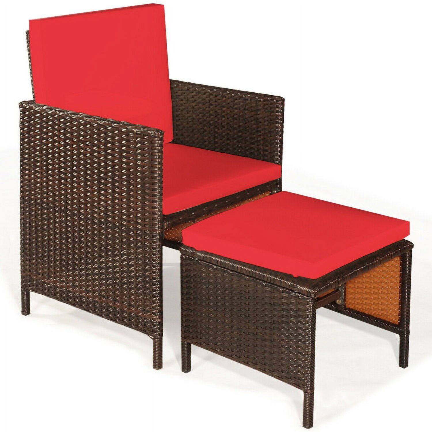 Alt View 4. Kadyn - 9 Pieces Patio Rattan Dining Cushioned Chairs SetRed Patio Seating Conversation Set Modern Patio Sofa Sectional All - Red.