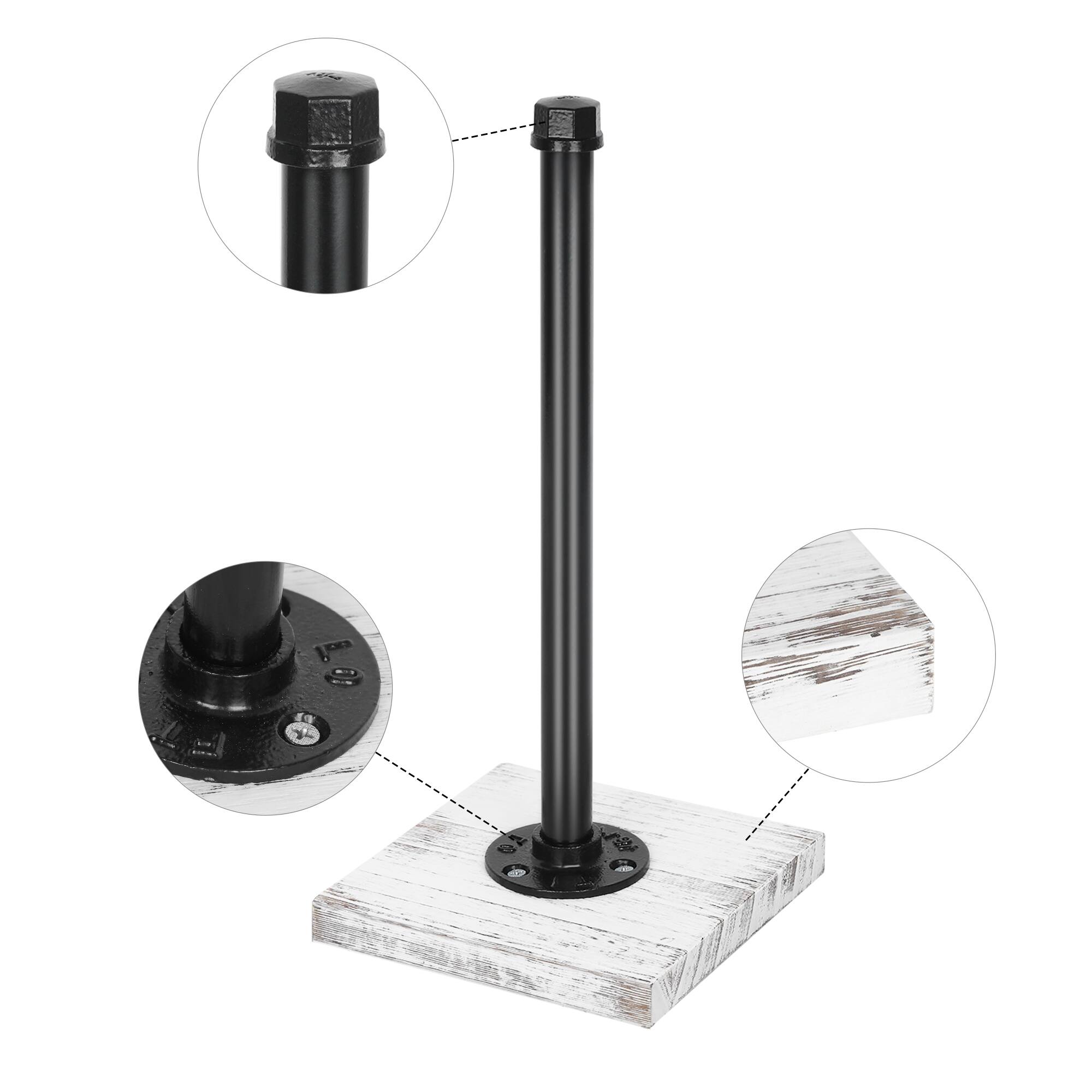 Left. Oumilen - Industrial Pipe Paper Towel Holder with Distressed White Wood Base, Matte Black Metal Kitchen Roll Dispenser.
