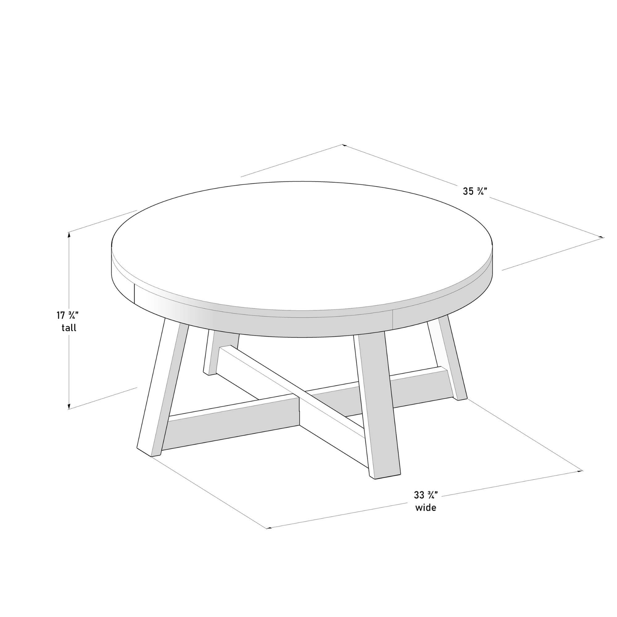 35" tall  
17 1/2" wide  
33 1/2" diameter