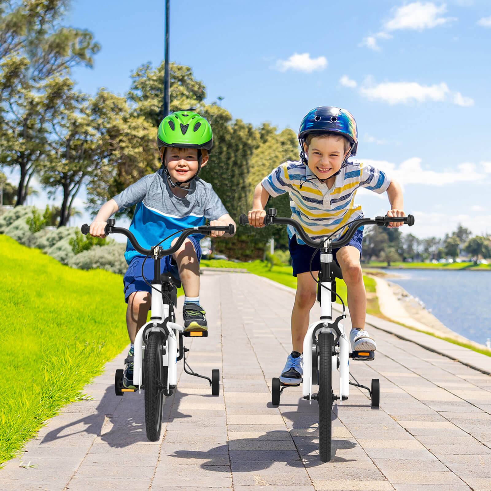 Alt View 1. Costway - Costway 14" Kid's Bike with Removable Training Wheels & Basket for 3-5 Years - White+Blue.