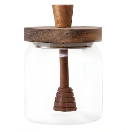 Front. Kitcheniva - Glass Honey Storage Container Jar with Dipper.