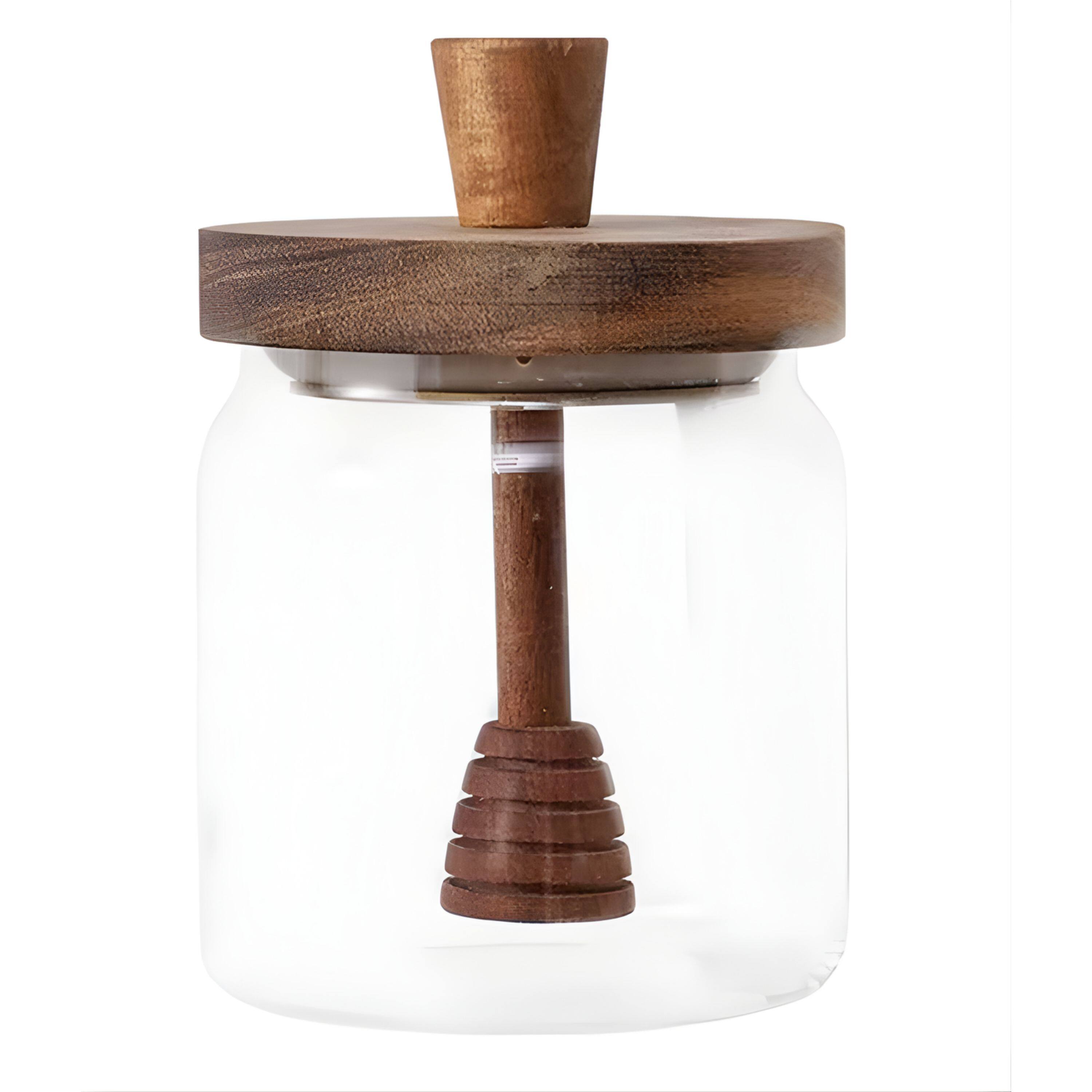 Front. Kitcheniva - Glass Honey Storage Container Jar with Dipper.