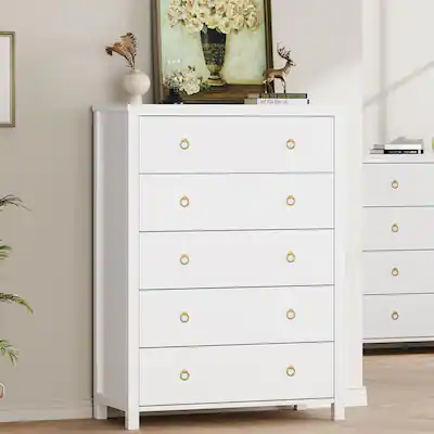 Homhougo - 4-Drawer Dresser, 37" Tall Clothing Storage Cabinet for Bedroom & Living Room - White 4 Drawers Homhougo - 4-Drawer Dresser, 37" Tall Clothing Storage Cabinet for Bedroom & Living Room - White 4 Drawers