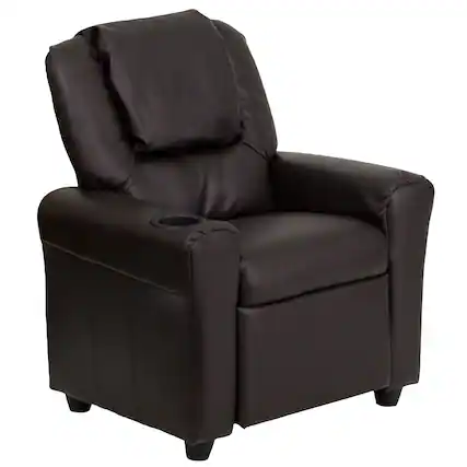 Front. Emma + Oliver - Contemporary Kids Recliner with Cup Holder and Headrest - Brown LeatherSoft.