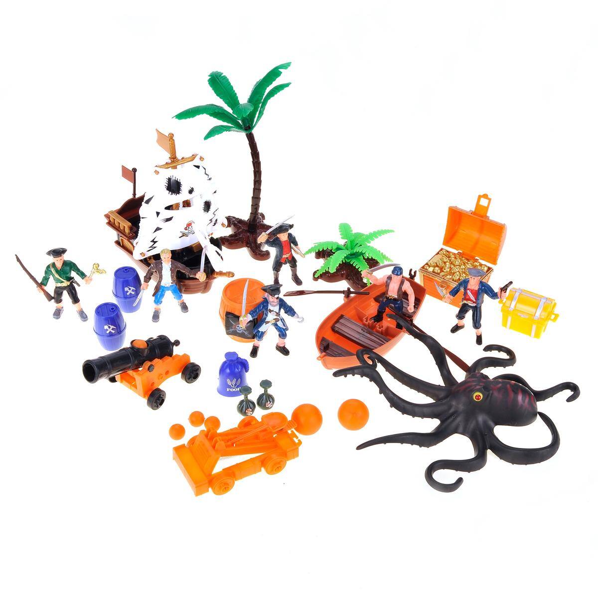 Angle. JuzToys - Pirate Action Figures Toys for Kids – Pirate Figurines, Tresure Chests, Pirate Ship, and Cannons, Pretend Play - Multi.