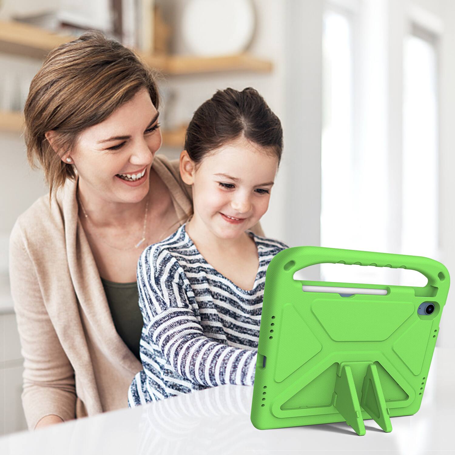 Alt View 3. Dteck - For Apple iPad (A16) 11" 2025/iPad 10th 2022 Rugged Case Kids Friendly EVA Handle Grip Pencil Holder Kickstand Cover - Green.