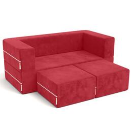 Jaxx - Zipline Kids Modular Loveseat & Ottomans/Fold Out Lounger - Cherry