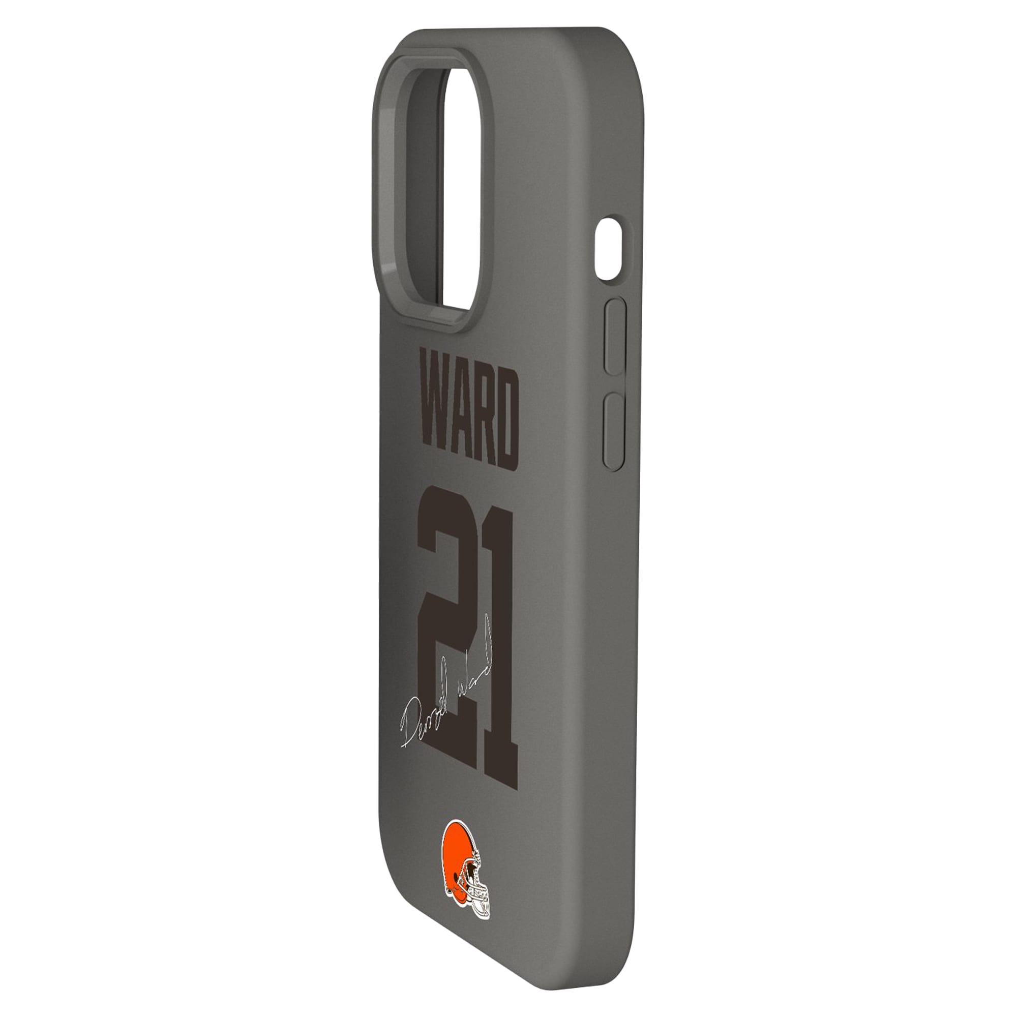 Alt View 1. Keyscaper - Denzel Ward Gray Cleveland Browns Ready Soft Touch iPhone Case - 15 Pro - Gray.