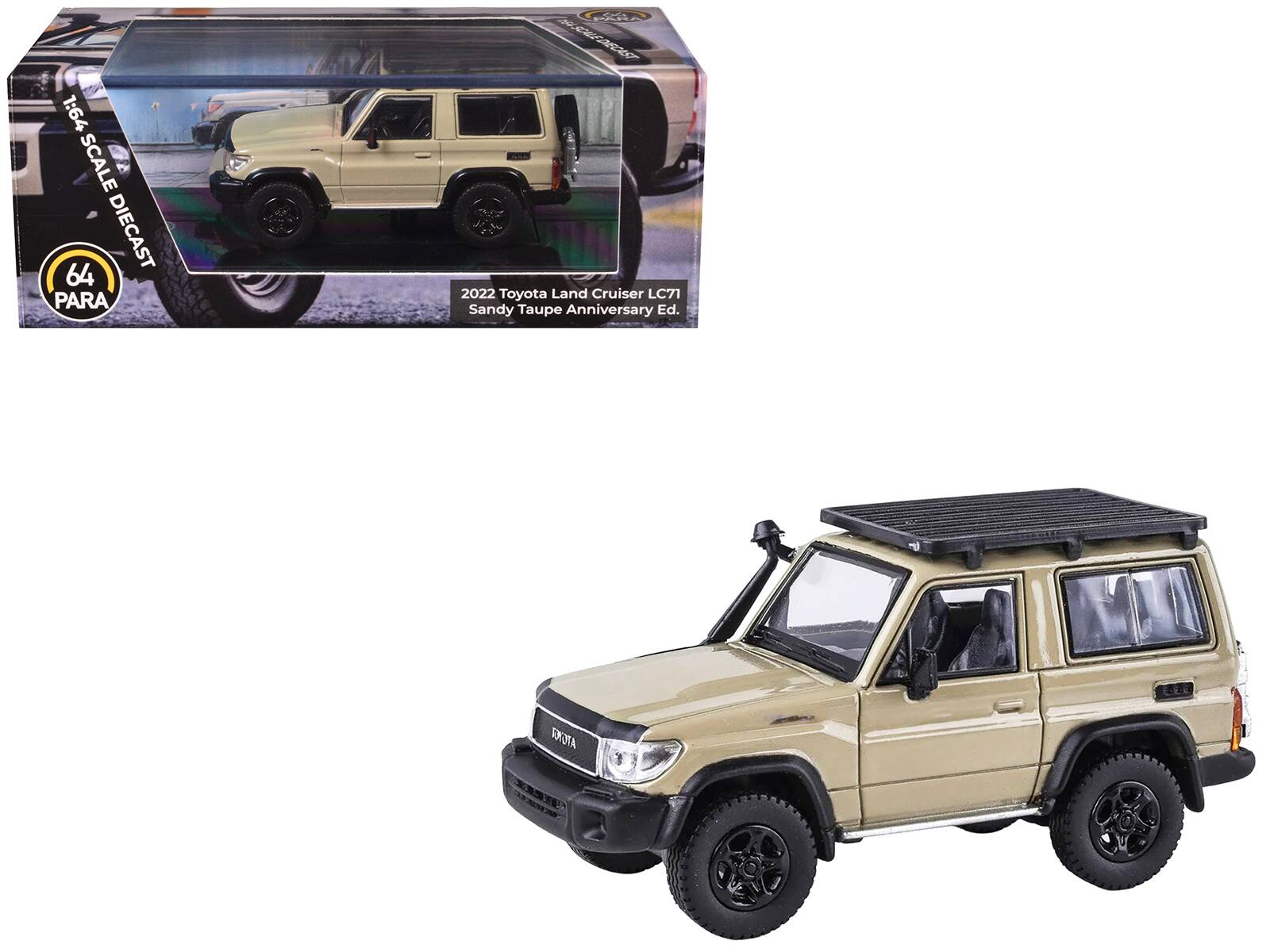 1:64 SCALE DIECAST  
64 PARA  
24283E  
2022 Toyota Land Cruiser LC71 Sandy Taupe Anniversary Ed.  
AAOTA