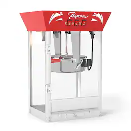 BEARSOLIM - 12 Ounce Kettle Stainless Steel Popcorn Maker with Tempered Glass, Warming Deck, 850W Countertop Popcorn Popper - Red