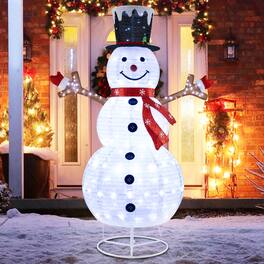 Gymax - 6ft Lighted Pop-Up Christmas Snowman w/ Hat & Scarf 180 Pre-Lit LED Lights - Cold White