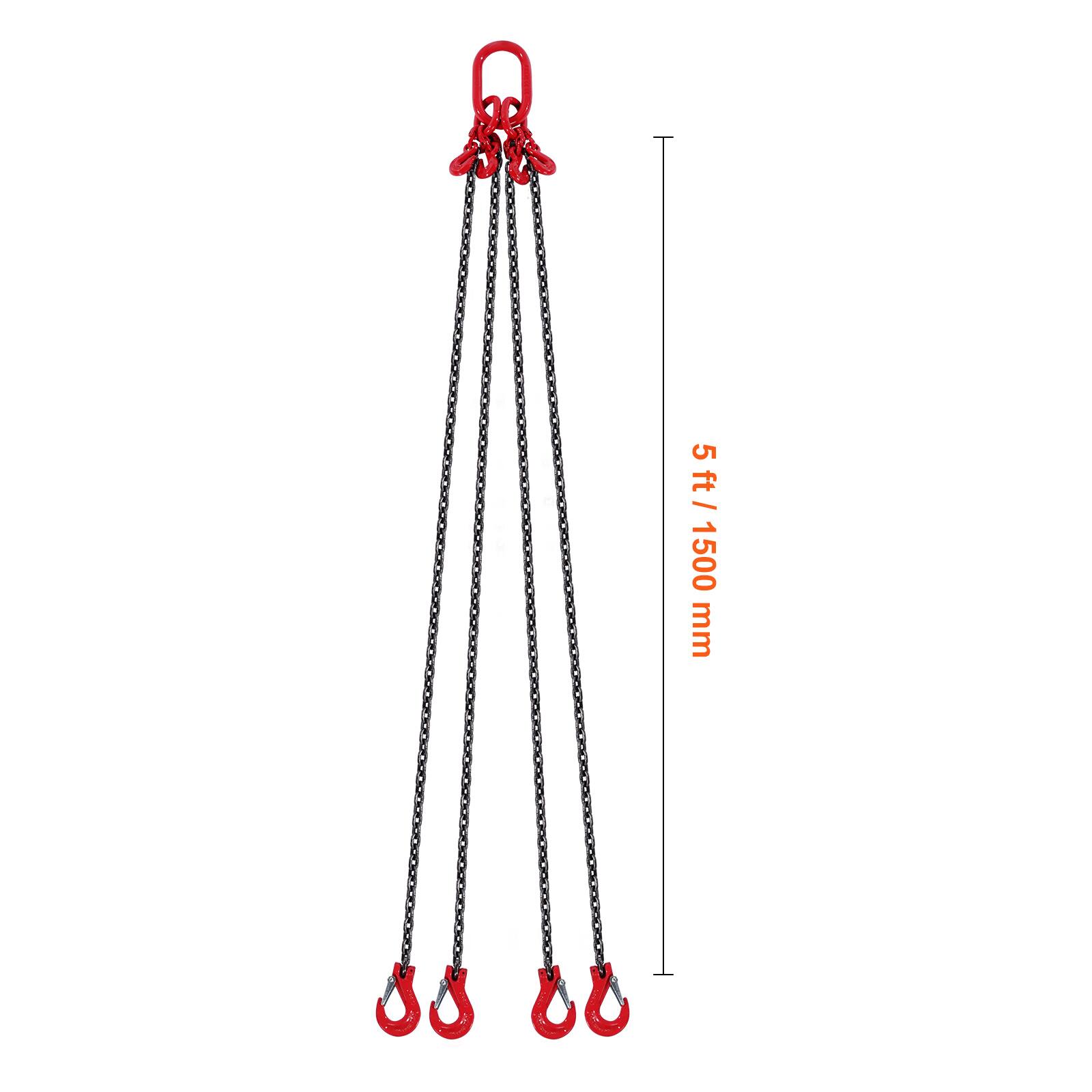 Alt View 4. VEVOR - Chain Sling, 1/4 inch x 5 ft Lifting Chains with Hooks, G80 Engine Chain Hoist Lifts - Black + Red.