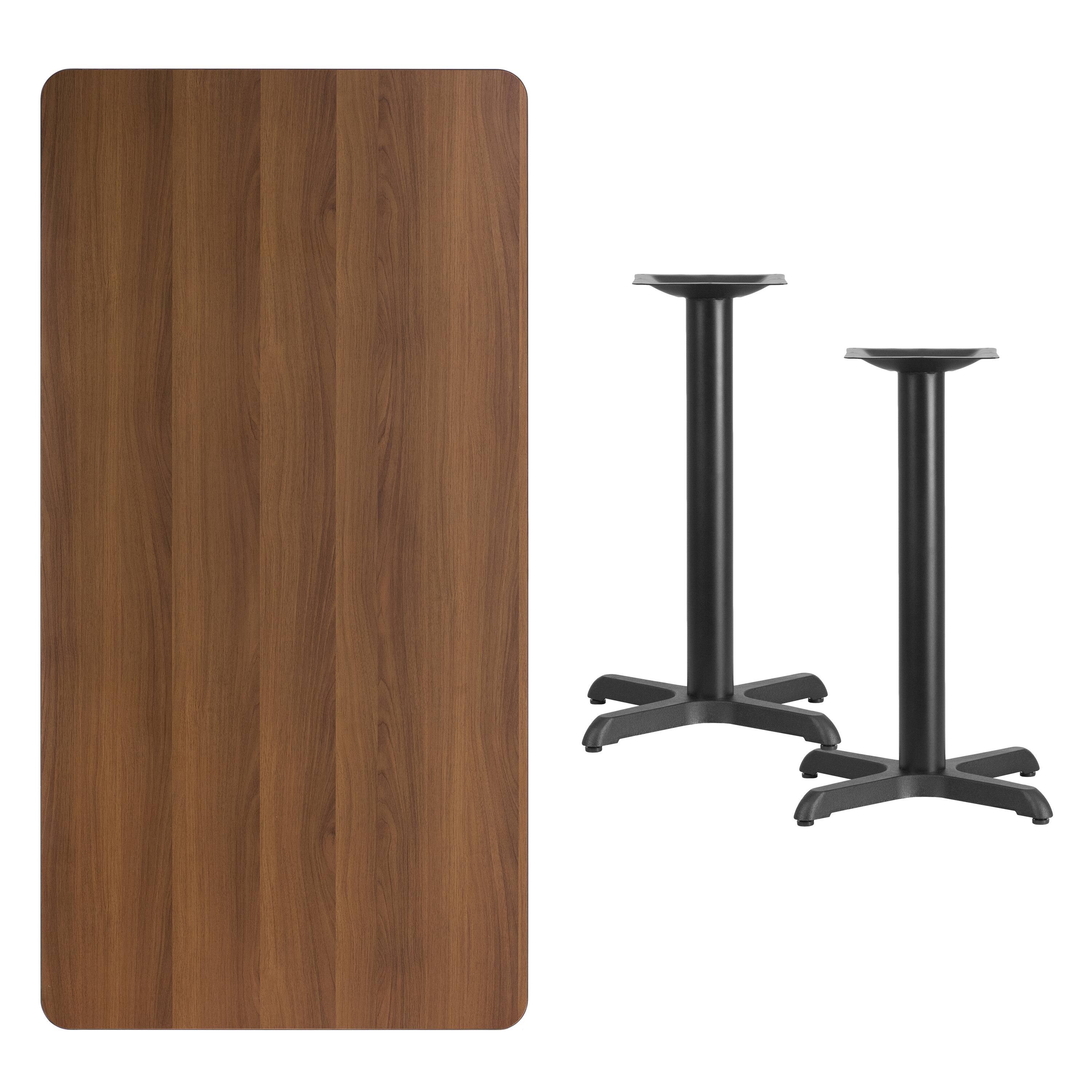 Alt View 3. Emma + Oliver - 30"x60" Rectangular Laminate Table with 22"x22" Table Height Bases - Walnut.