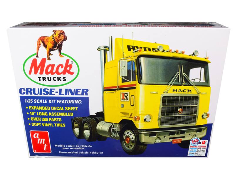 - TRUCKS SUPER OF LINE d8 COMPLETE M E Mack TRUCKS CRUISE-LINER 1/25 SCALE KIT FEATURING: EXPANDED DECAL SHEET 10" LONG ASSEMBLED OVER 280 PARTS SOFT VINYL TIRES

- Model réduit de véhicule pour assembler Unassembled vehicle hobby kit

- SPECIAL FEATURES EXPANDED Decal Sheet Cab Stripes Semper Red Packaging