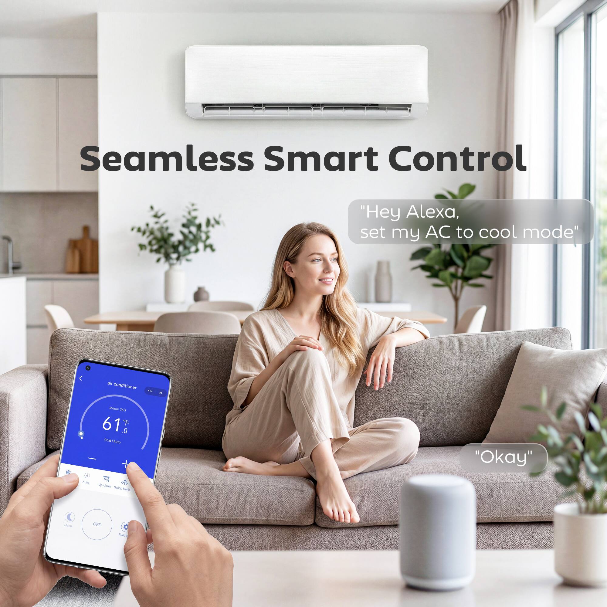 Seamless Smart Control

"Hey Alexa, set my AC to cool mode"

"Okay"